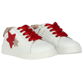 Girls White & Red Star Trainers